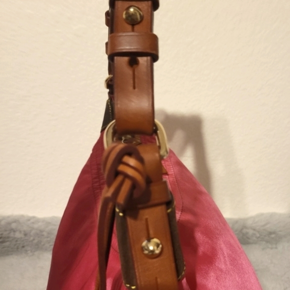 Vintage DOONEY & BOURKE Erica Shoulder Bag Salmon/Pink & Brown Leather Trim - Picture 4 of 11